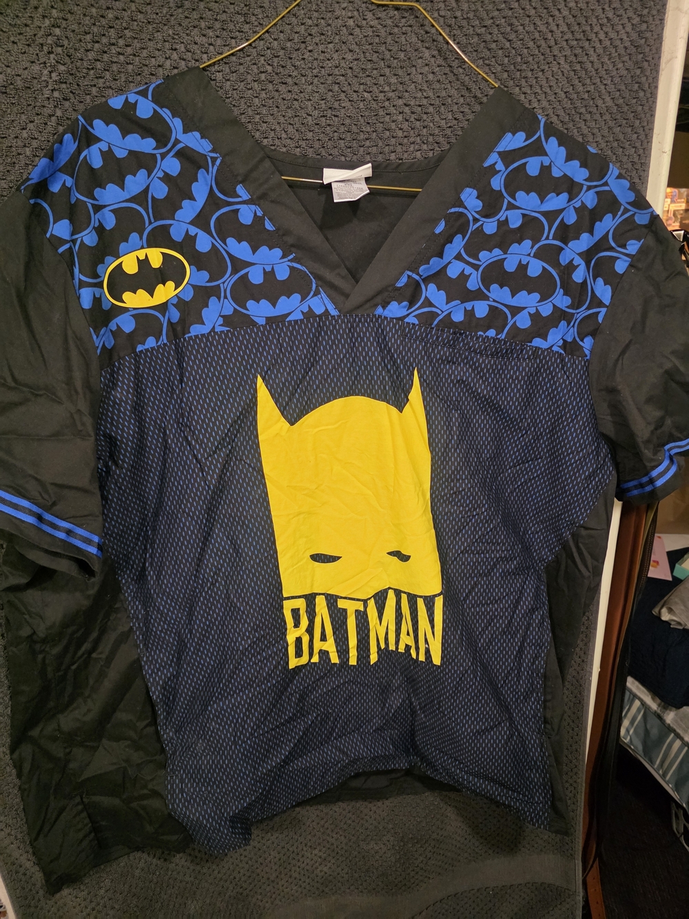 Batman Graphic Scrub Top - Yellow & Blue Logo